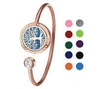 Cupimatch Bracelet Diffuseur d'huiles Essentielles Arbre de Vie Aimant Carré Ouvert en Acier Inoxydable avec 10 Pièces Recharge Coussins Lavable,Cadeau Fête des Mères Noël Saint-Valentin