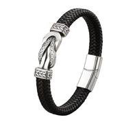 Cupimatch Bracelet en cuir avec symbole de l'infini Viking : manchette rune en acier inoxydable avec cuir PU, bijou nordique pour homme