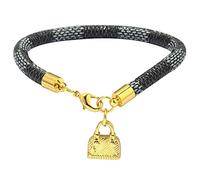 Cupimatch Bracelet en Cuir Femme avec Pendentif Serrure Manchette Cuir Rayé,Bon Cadeau pour Anniversaire,Saint Valentin