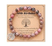 Cupimatch Bracelet en Pierre Naturelle, Anniversaire 50 ans, Bracelet Arbre de Vie, Cadeau Femme