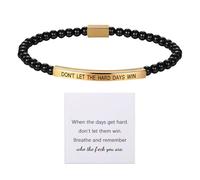 Cupimatch Bracelet Femme Acier Inoxydable:Bracelet Perles et Pierre Naturelle avec Message Motivateur DON'T LET THE HARD DAYS WIN Noir - Cadeau d'Encouragement pour Elle, Fille, Amie