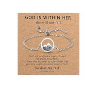 Cupimatch Bracelet Femme Graine de Moutarde : Bracelet Chrétien avec Message GOD IS WITH HER Bijou de Foi en Acier Inoxydable Réglable Argent- Cadeau Noël, Anniversaire, Mère