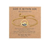 Cupimatch Bracelet Femme Graine de Moutarde : Bracelet Chrétien avec Message GOD IS WITH HER Bijou de Foi en Acier Inoxydable Réglable Doré - Cadeau Noël, Anniversaire, Mère