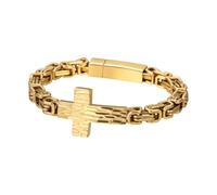 Cupimatch Bracelet Homme Croix Byzantin : Chaîne en Acier Inoxydable avec Pendentif Croix Style Rock et Hip-Hop Doré - Cadeau Père, Baptême, Fête des Pères, Noël