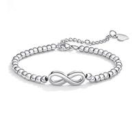 Cupimatch Bracelet infini perles chapelet femme acier inoxydable réglable argent, Taglia unica, Acier inoxydable