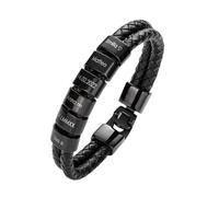 Cupimatch Bracelet Papa en Cuir Tressé,Cadeau pour Papa Avec Boîte et Carte,Cadeau de Fête des Pères et d'anniversaire,Bracelet Avec Texte Gravé au Laser pour Hommes,Fils et Fille à Papa avec 3 Noms