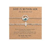 Cupimatch Bracelets Femme Acier Inoxydable : Set 2 Bracelet Graine de Moutarde et Croix Chrétiens Bijoux de Foi Réglables Argent- Cadeau Fête des Mères, Noël Anniversaire