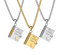 Cupimatch Chaîne de livre « Mon petite étoile » en acier inoxydable avec pendentif livre rabattable avec 6 messages d'amour gravés, Acier inoxydable