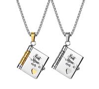 Cupimatch Chaîne de livre « Mon petite étoile » en acier inoxydable avec pendentif livre rabattable avec 6 messages d'amour gravés, Acier inoxydable