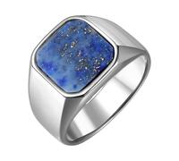 Cupimatch Chevalière Homme Lapis-Lazuli : Bague en Acier Inoxydable avec Pierre Naturelle - Bague Sceau Moderne et Robuste Argent 62- Cadeau Père, Anniversaire, Fête des Pères, Noël