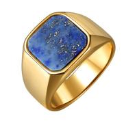 Cupimatch Chevalière Homme Lapis-Lazuli : Bague en Acier Inoxydable avec Pierre Naturelle - Bague Sceau Moderne et Robuste Doré 64,5- Cadeau Père, Anniversaire, Fête des Pères, Noël