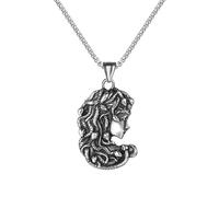 Cupimatch Collier Acier Inoxydable Unisexe: Collier Pendentif Gorgone Méduse Serpent Vipère Fantaisie Chaîne Belcher Gothique Bijoux Grecs Antiques Argent - Cadeau Anniversaire St Valentin