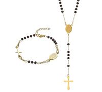 Cupimatch Collier Chapelet Croix Catholique,Bracelet Jésus Chapelet Chretien avec Croix Médaille Saint Benoît pour Chrétiens Catholiques Communion Religieuse,Baptême,Messe,Bible,Amulette