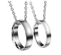 Cupimatch Collier Couple 2 pcs Collier d'amitié Pendentif Bague Personnalisé en Acier Inoxydable avec Chaîne de 61 cm- Cadeau Saint Valentin pour Homme et Femme