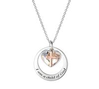 Cupimatch Collier Cœur Croix Enfant de Dieu : Collier Femme Acier Inoxydable avec Gravure et Zircon - Bijou Foi Chrétienne Cadeau Baptême Fête des Mères Anniversaire
