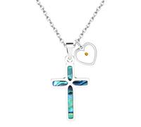 Cupimatch Collier Femme Acier Inoxydable : Pendentif Croix Graine Moutarde Coeur Nacre Abalone Bijou Chrétien Réglable Femme - Cadeau Fête des Mères
