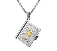 Cupimatch Collier Femme Pendentif Bible : Collier Croix avec Pendentif Livre Saint Ouvrant Acier Inoxydable Bijoux Religuex - Cadeau Anniversaire Noël