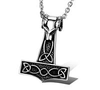 Cupimatch Collier Marteau de Thors avec Zircon Pendentif Tête Chèvre,Dominateur Fantaisie Bijoux en Acier Inoxydable avec Chaîne de 55cm pour Homme et Garçon(Argent)
