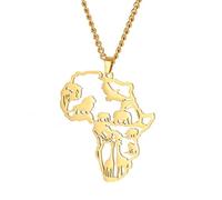 Cupimatch Collier Pendentif Acier Inoxydable :Collier Homme Carte Afrique Animaux Lion Éléphant Girafe Safari Bijou Safari Africain Or - Cadeau Voyage