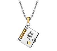 Cupimatch Collier Pendentif Livre Femme :Collier Acier Inoxydable 6 Pages avec Messages Best Mom pour Maman Argent Or- Cadeau Personnalisé Fête des Mères Anniversaire