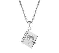 Cupimatch Collier Pendentif Livre Femme : Collier Acier Inoxydable à 6 Pages avec Messages avec des Illustrations Argent- Cadeau Sœur Anniversaire Fin d'Études