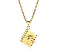 Cupimatch Collier Pendentif Livre Femme : Collier Acier Inoxydable à 6 Pages avec Messages avec des Illustrations Or- Cadeau Sœur Anniversaire Fin d'Études