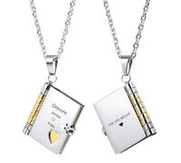 Cupimatch Collier Pendentif Livre Personnalisable en Acier Inoxydable - Bijoux avec Médaillon Gravé avec Message Cadeau Secret pour Couples et Famille