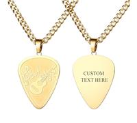 Cupimatch Collier Personnalisé Acier Inoxydable:Collier Homme Pendentif Personnalisable Guitare Chaîne Cubaine Réglable pour Amateurs de Musique Hip Pop - Cadeau Anniversaire