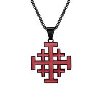 Cupimatch Collier pour homme avec pendentif croix de Jérusalem en acier inoxydable noir, bijou religieux catholique cadeau pour baptême, Acier inoxydable, Pas de pierre précieuse