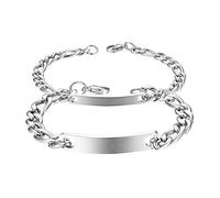 Cupimatch Gourmette Couple Personnalisé Gourmette Maille Figaro avec Plaque en Acier Inoxydable,Classique Bracelet Polissage Réglable,Cadeau pour Saint-Valentin Noël Anniversaire