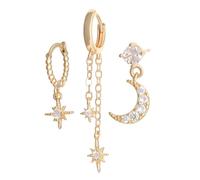 Cupimatch Lot de 3 boucles d'oreilles créoles en or et argent avec zircone vintage pour femme et fille - Cadeau de Noël, de fête des mères, Cuivre Zircon