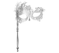 Cupimatch Masque Carnaval Vénitien Métal: Masques Femme Plumes avec Bâton en Métal Vénitiens Élégant avec Strass pour Déguisement Bal de Maquillage Mascarade - Cadeau Femme