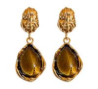 Cupimatch Pendentifs Œil de Tigre : Boucles d'Oreille Argent S925 Pendante Larme Pierre Naturelle Brillant Marron Bijou Bohème Éthnique - Cadeau Fête des Mères