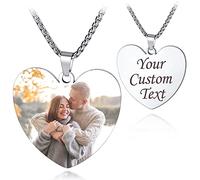 Cupimatch Plaque Militaire Personnalisable Homme Cœur Collier Photo Gravé & Personnalisé Prénom Pendentif Dog Tag en Acier Inoxydable,Personnalisé Cadeau pour Hommes Garçons et Femme