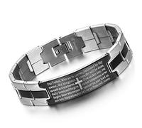 Cupimatch religieuse pour homme en acier inoxydable Bible Seigneur Prière de Croix Lien Chaîne Bracelet jonc 21cm
