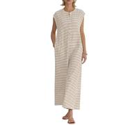 CupitiDU Combinaison rayée à jambes larges pour femme, pantalon d'été fluide, confortable, sans manches, avec boutons, combinaisons amples avec poches, marron, L