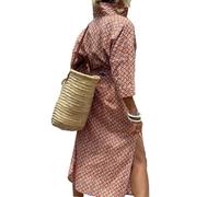 CupitiDU Robe chemise classique rayée à lacets, boutonnée à revers fendu, robe longue rayée, robe d'été décontractée ample à manches longues, Rouge, S