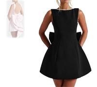 CupitiDU Robe de soirée vintage en satin avec nœud, perles dos nu, mini robe trapèze avec nœuds, mini robe de bal courte pour femme, robe de bal de fin d'année, robe de soirée, Noir , XL