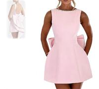 CupitiDU Robe de soirée vintage en satin avec nœud, perles dos nu, mini robe trapèze avec nœuds, mini robe de bal courte pour femme, robe de bal de fin d'année, robe de soirée, rose, XL