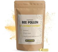 Cupplement Lot de 60 capsules d'extrait de pollen d'abeille - 500 mg - Granulés de pollen - Système immunitaire - Végétalien - Sans additifs - Paroi cellulaire cassée - Testé en laboratoire - 20 jours