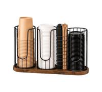 Cups Coffee Cup Dispenser | Metal 4-Compartment Tableware Rack With Wood Ba