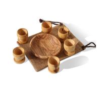 Cups de communion Set - The Lord's Supper - Bac a pain en bois avec 6 mini tasses en bois d'olive faites a la main parfaites pour les congregatio