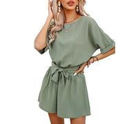 CUPSHE Barboteuse à manches courtes et col bateau pour femme avec ceinture taille empire et découpe dans le dos, vert, Small