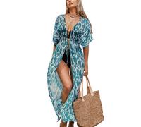CUPSHE Cache-maillot de bain kimono pour femme ouvert sur le devant rayé maxi cardigan de plage cache-maillot, Large