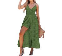 CUPSHE Combinaison d’été avec fronces, smocks, dos nu et décolleté en V - Ourlet long asymétrique - pour femme, vert olive, X-Large