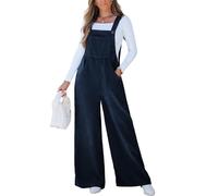 CUPSHE Combinaison en velours côtelé pour femme, col carré, jambes larges, sans manches, salopette décontractée pour l'automne et l'hiver, bleu marine, M