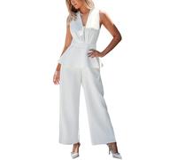 CUPSHE Combinaison Femme Chic Jumpsuit Col V Plongeant Effet Deux Pièces Peplum Volantée - Pantalon Palazzo Large Sans Manches et Dos Zippé - Tenue Élégante pour Mariage Bureau Soirée