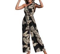 CUPSHE Combinaison pour femme - Épaules uniques - Sans manches - Cordon de serrage - Tropical - Jambe large - Combishort avec ceinture - Combinaison d'été ample