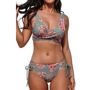 CUPSHE Ensemble Bikini Balconnet Empiècement Floral Col en V Deux Pièces, M