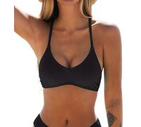 CUPSHE Ensemble Bikini Femme Haut Neckholder Col en V Lacets Texture Maillot de Bain Top à Bretelles Spaghetti, Noir , S